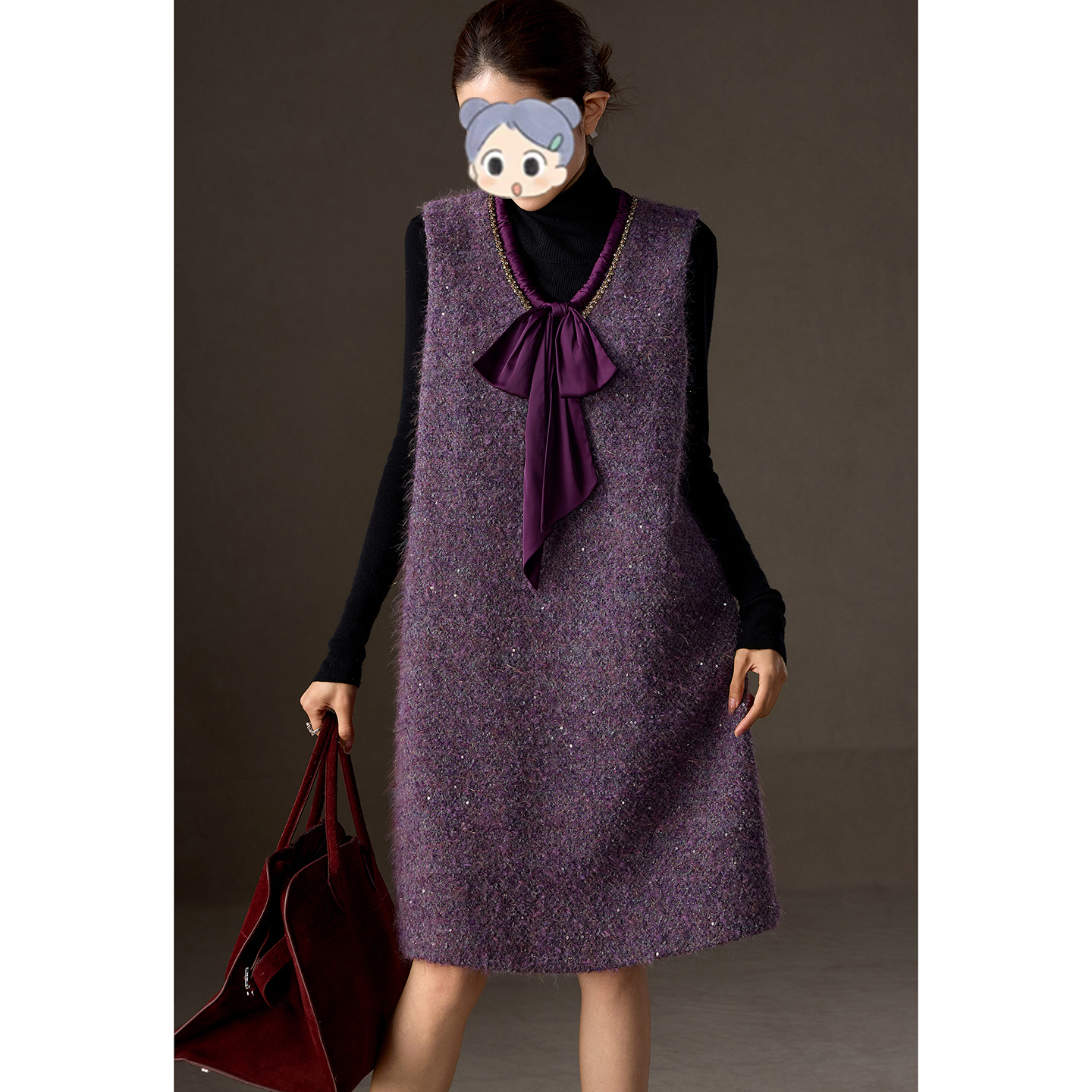 法式小香风背心连衣裙女2025年冬季新款气质中长裙欧洲站大码女装