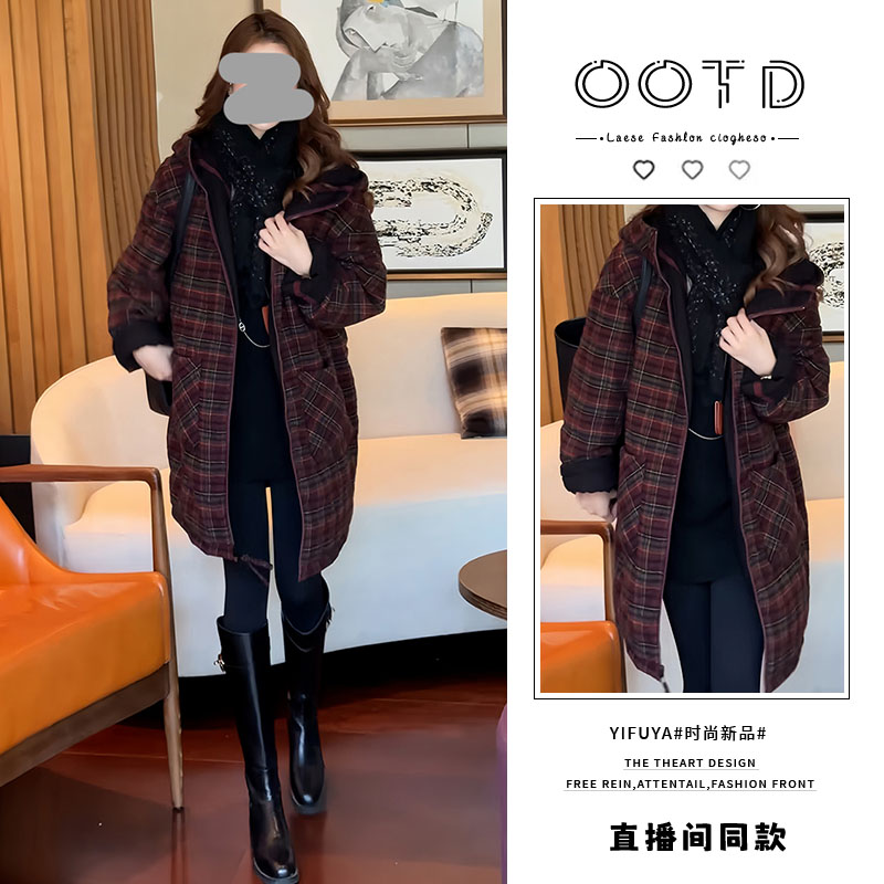 加厚韩系百搭格纹双面穿棉服女2025冬季新款洋气遮肉显瘦保暖外套