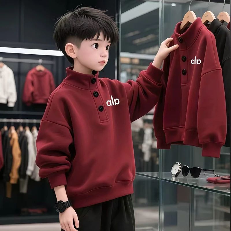 儿童装男童加绒卫衣秋冬款2025新款男孩一体上衣中大童冬季加厚潮