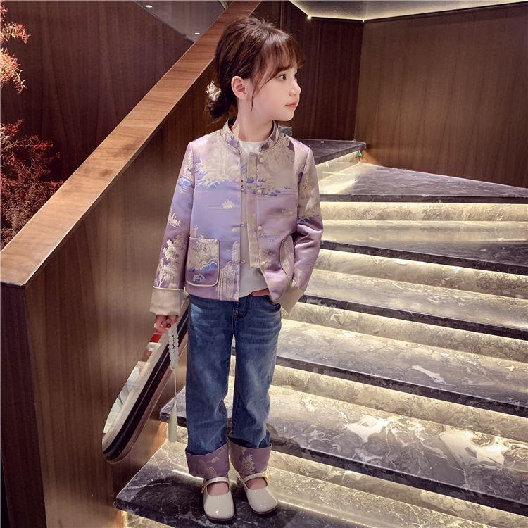 女童新中式唐装外套秋装2025新款洋气儿童国风提花上衣小女孩外套