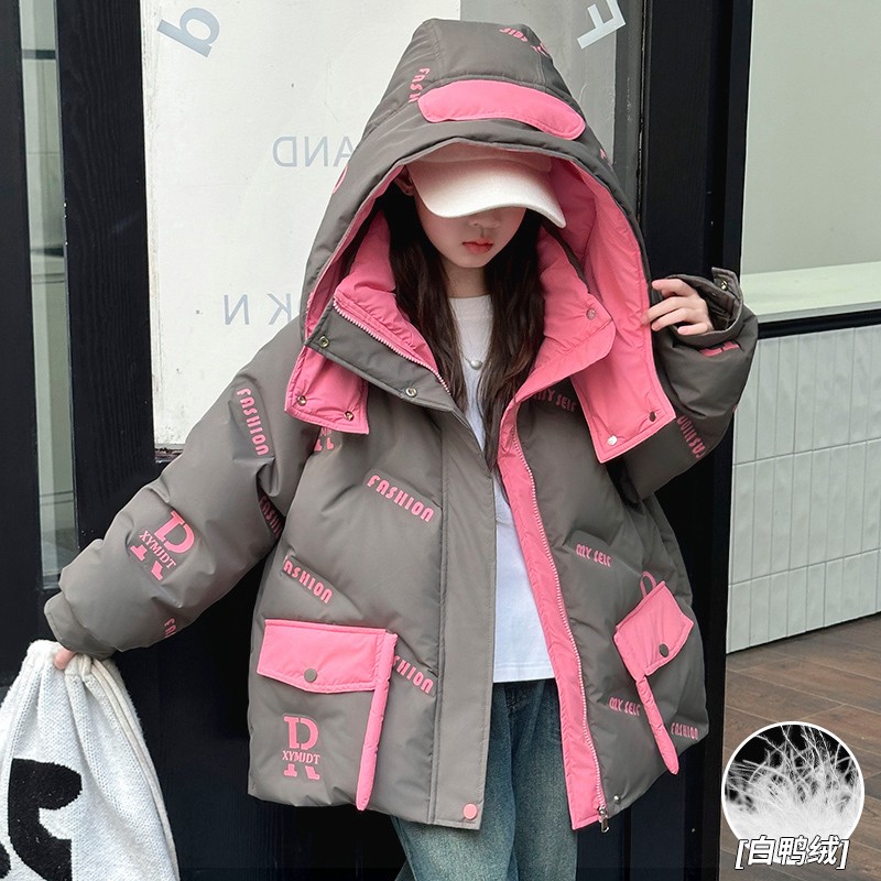 巴拉开门女童羽绒服冬季新款洋气大儿童装加厚保暖白鸭绒韩版女童