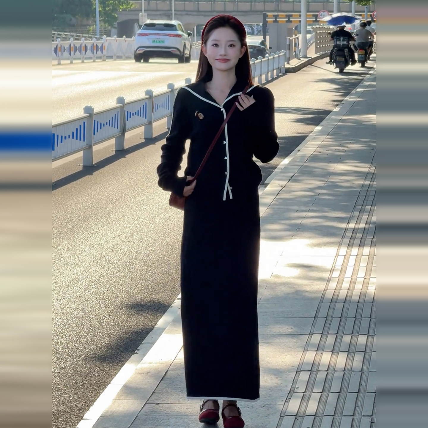 海军领小个子香风黑色针织秋冬2025新款内搭配大衣套装7832