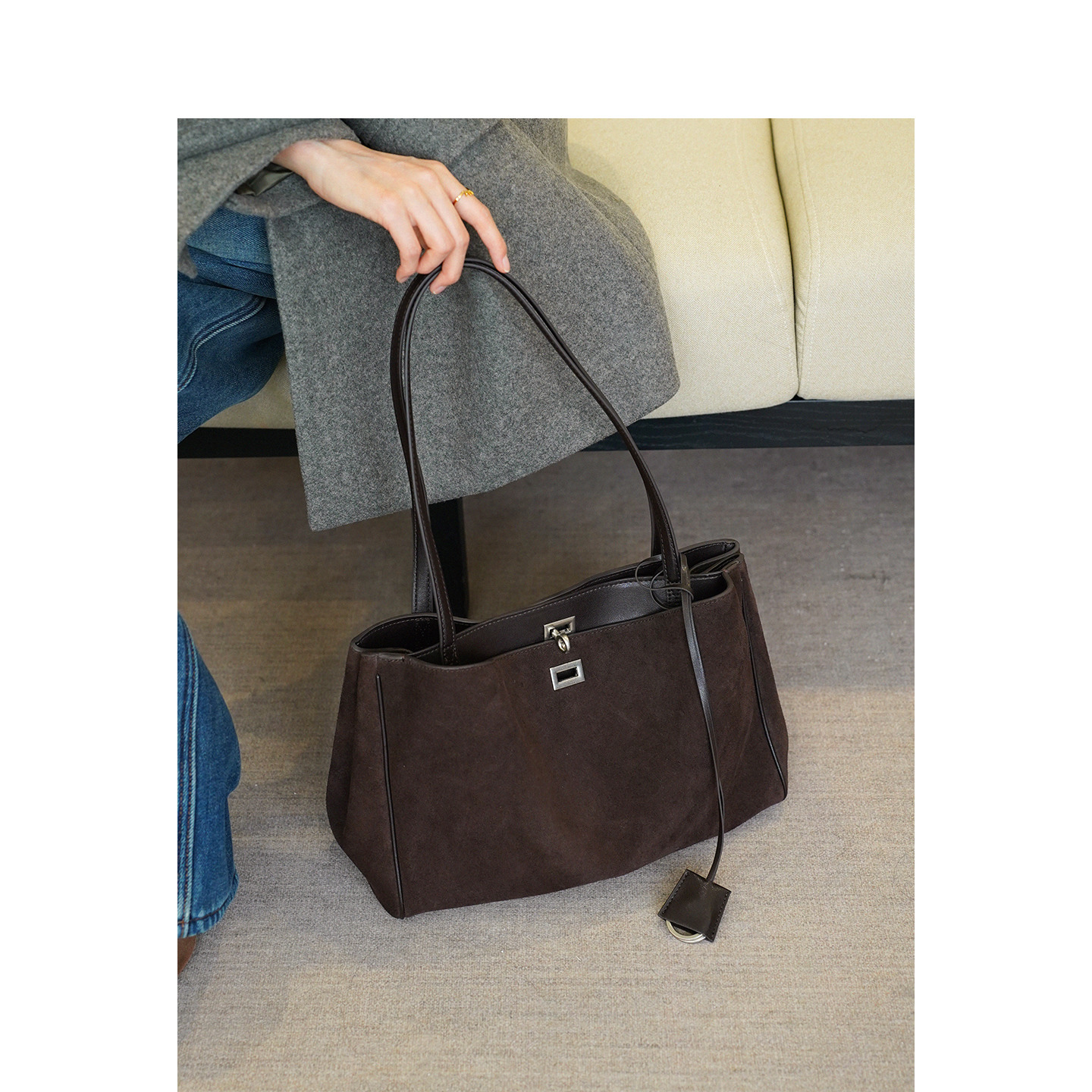 TOUCH MISS 御姐范~真皮托特包包女大容量多隔层牛皮单肩腋下女包