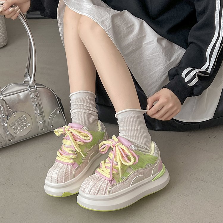 小众设计厚底潮鞋ins潮流贝壳头休闲百搭内增高透气滑板鞋小白鞋