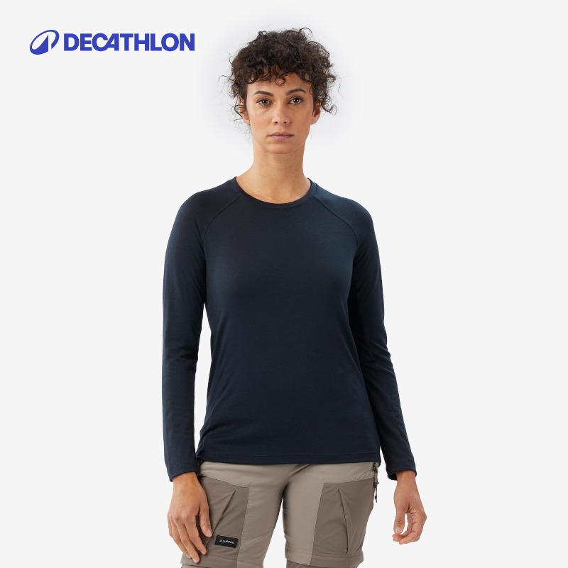 迪卡侬美利奴羊毛女士长袖T恤防菌耐磨舒适户外秋冬保暖356395