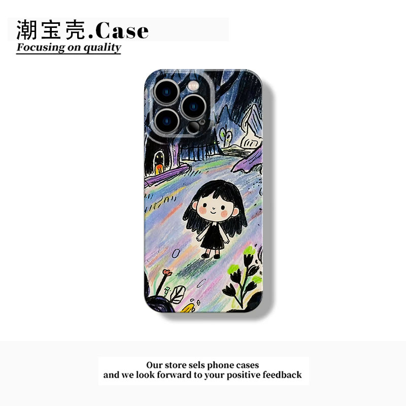 涂鸦女孩适用于苹果16promax手机壳iphone15pro小众14/13/12p软壳