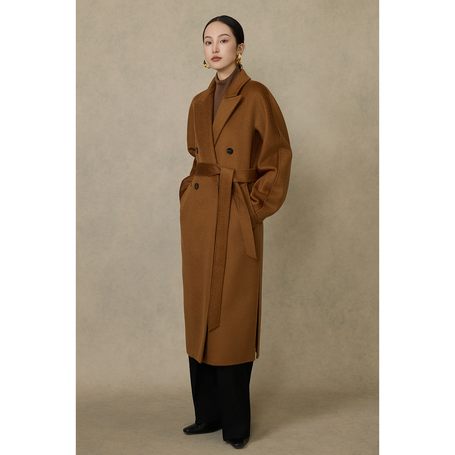 【CRANE】MAX同款30羊绒selina加厚戗驳领双面水波纹羊绒大衣经典