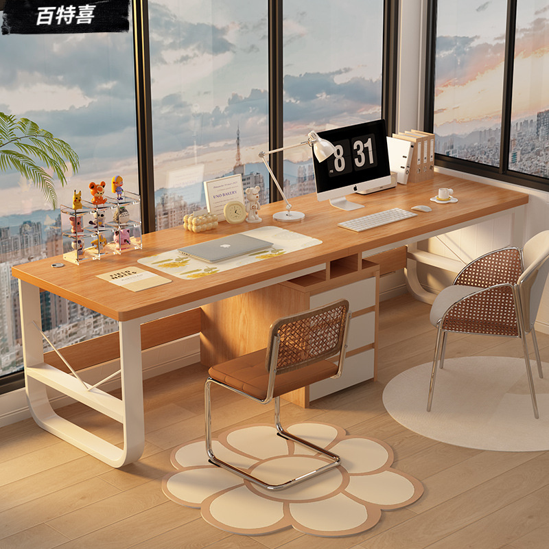 双人电脑桌台式长书桌卧室简约办公桌子工作台学生家用学习写字桌