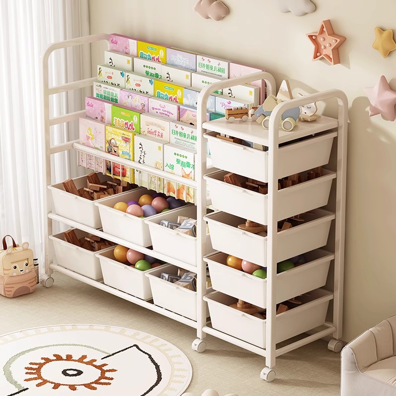 儿童书架家用绘本架阅读区移动玩具收纳架简易宝宝书柜置物架落地