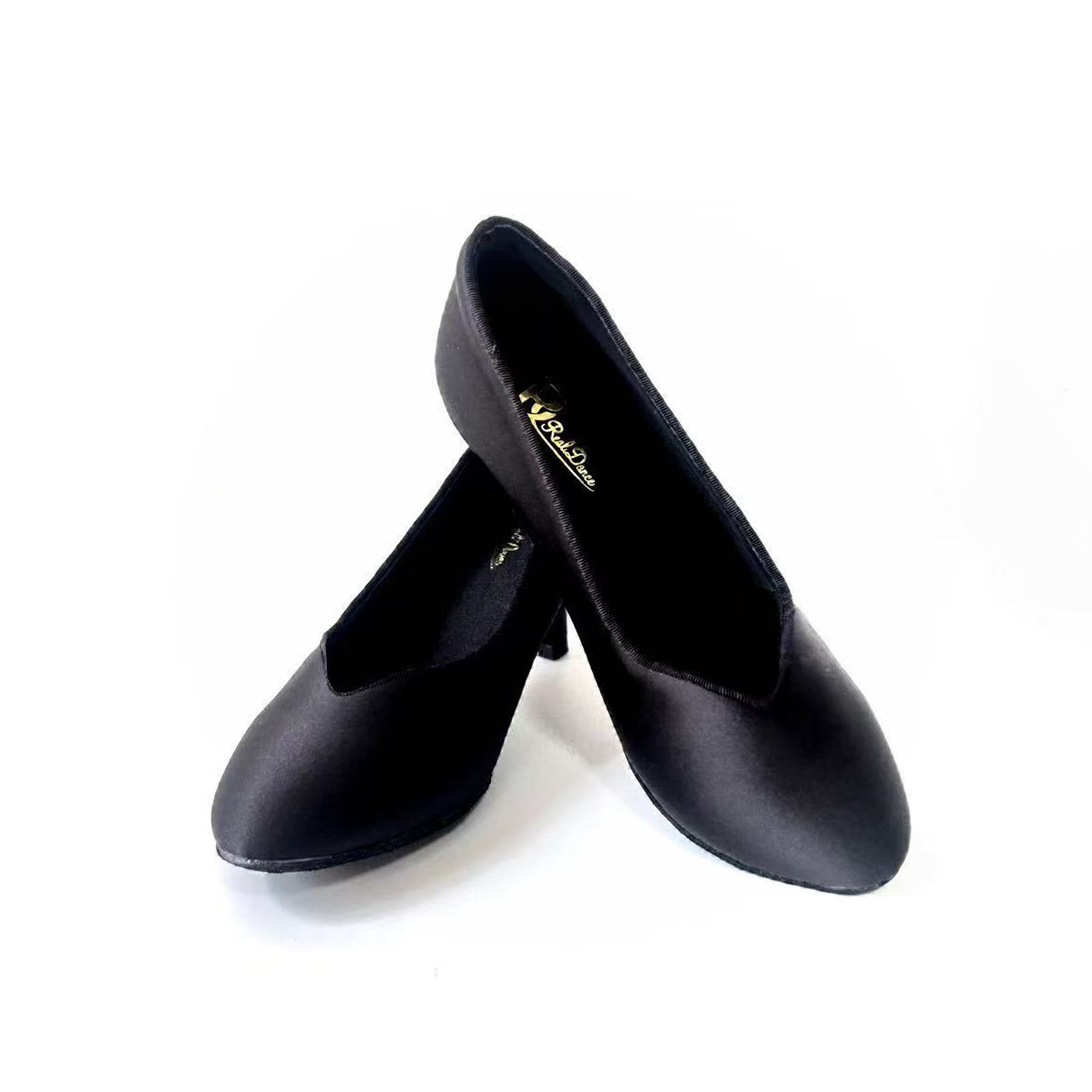 RD 黑色缎面女士摩登鞋国标舞交谊舞鞋舒适时尚软底舞鞋