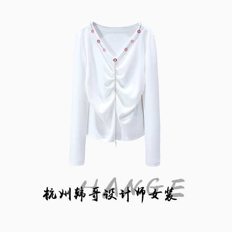 【韩哥欧货女装】2026春季新品《月光白×捏褶》天丝高弹显瘦上衣26195