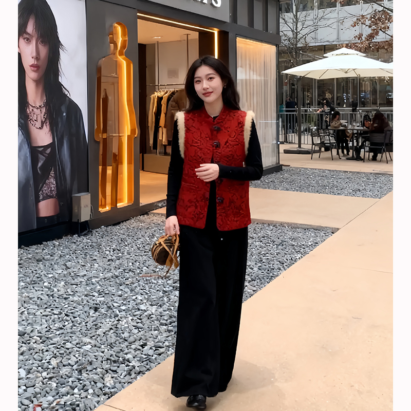 SHALLDOER【赤诚暖冬】中式棉服马夹女2026冬季新年战衣叠穿马夹衫