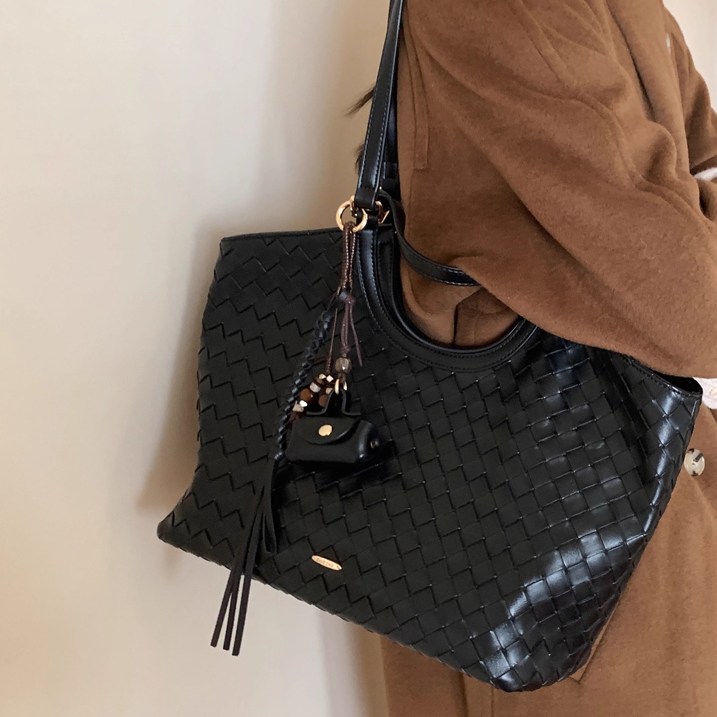 南风Chio2nd 初冬织梦托特包包女款秋冬黑色编织包手提单肩斜挎包