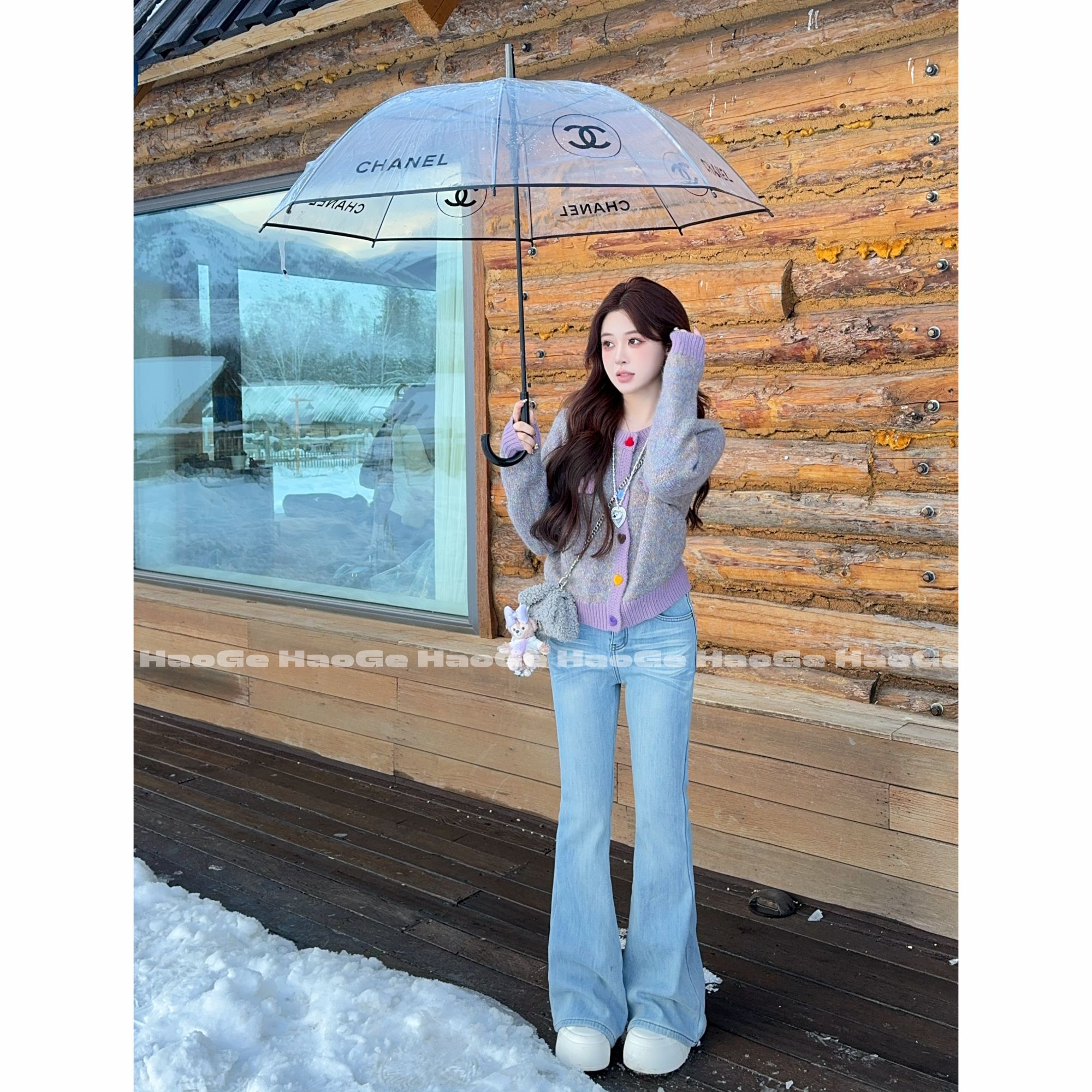 浩哥严选●老花裤HGD5NZK5365A牛仔裤预显瘦高腰微喇小众秋冬设计