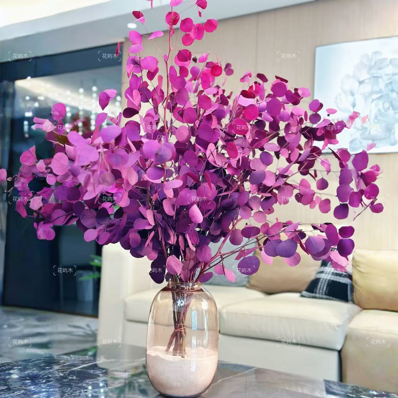 AAA级紫红色桌面苹果尤加利叶花材长期摆放高端家具软装鲜花