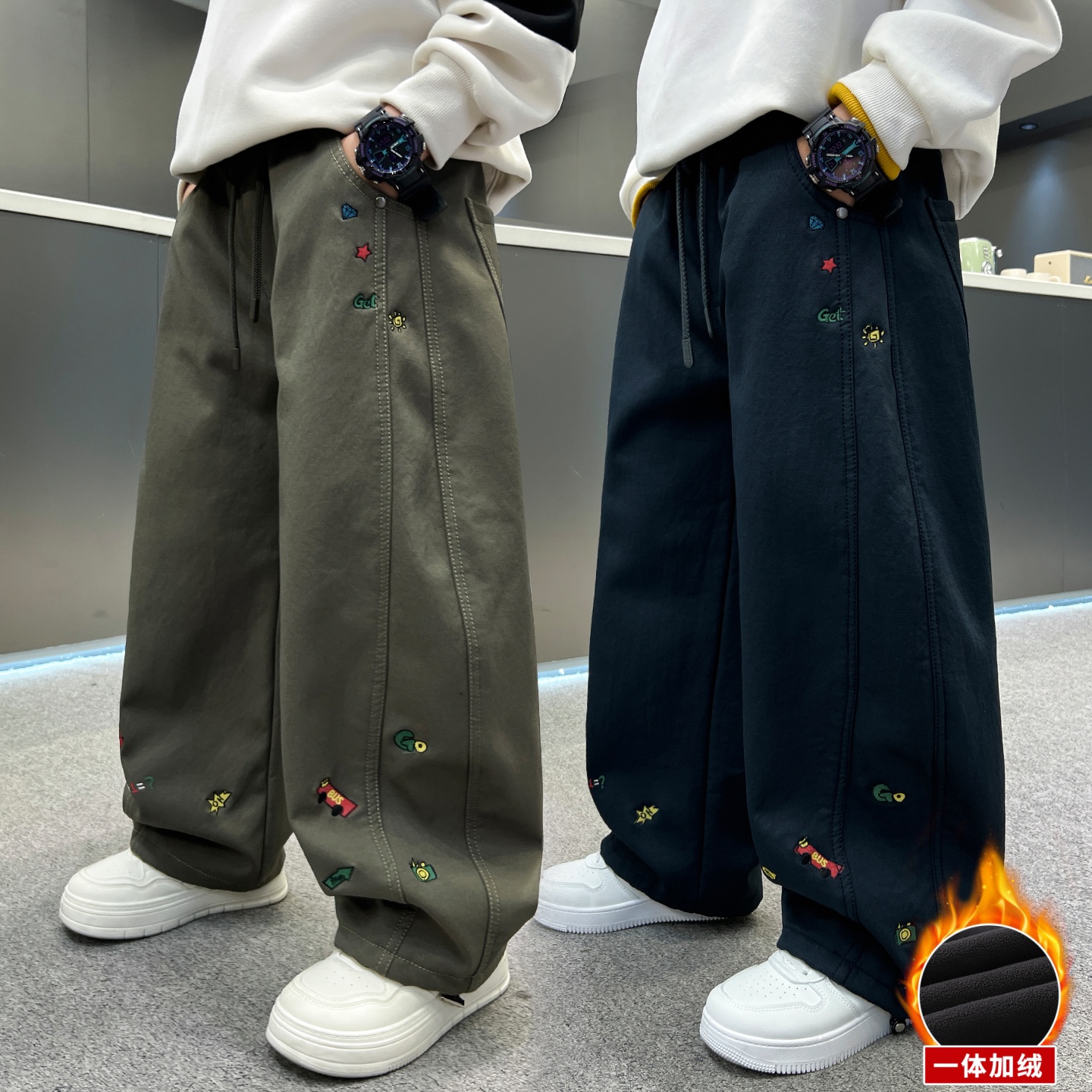 男童秋冬款运动裤2026中大童秋季儿童卫裤时尚休闲一体绒宽松洋气