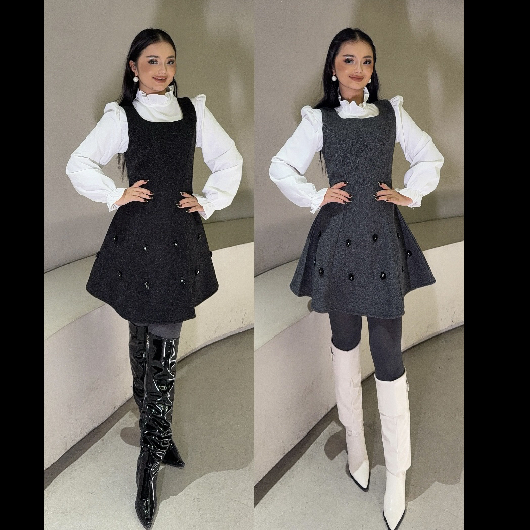 Rayhon新款法式复古收腰显瘦气质连衣裙两件套套装