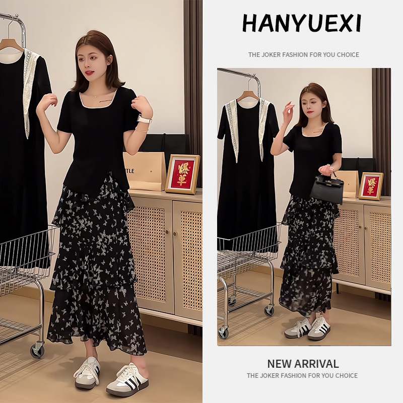 【现货】夏季一整套女装2025年新款韩版减龄短袖上衣半身裙两件套