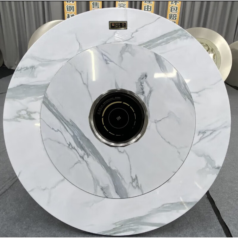 加厚304不锈钢桌子内置转盘火锅桌折叠圆餐桌家用带电磁炉饭桌 全