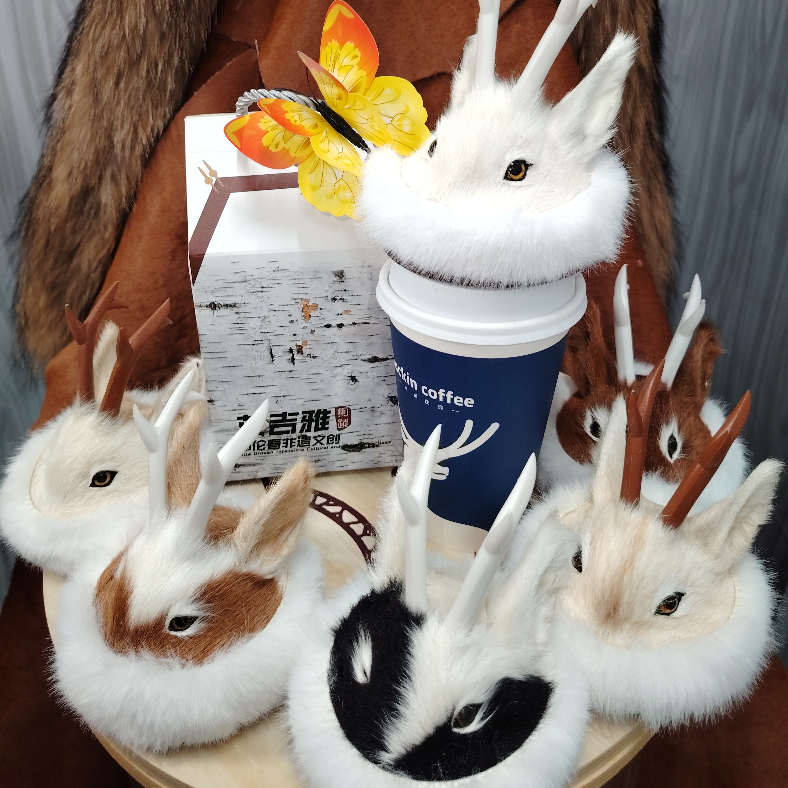 鄂伦春民族纯手工个性文创缩小新奇狍角帽摆件香薰车饰办公桌书房