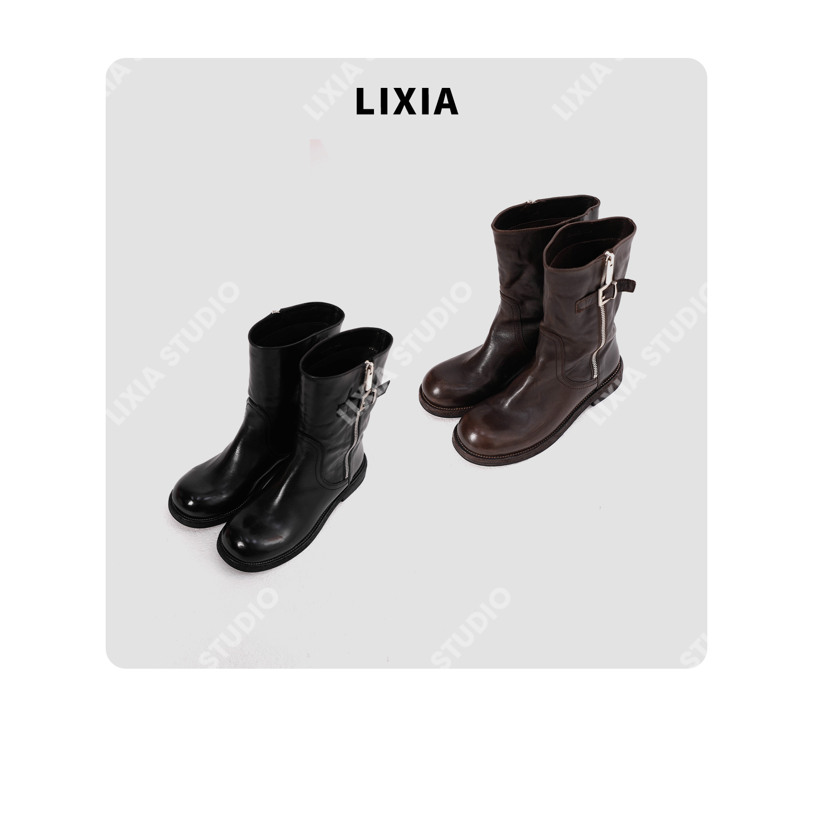 LIXIA【韩流潮靴】丽霞自留款真皮手工鞋靴子-D10625