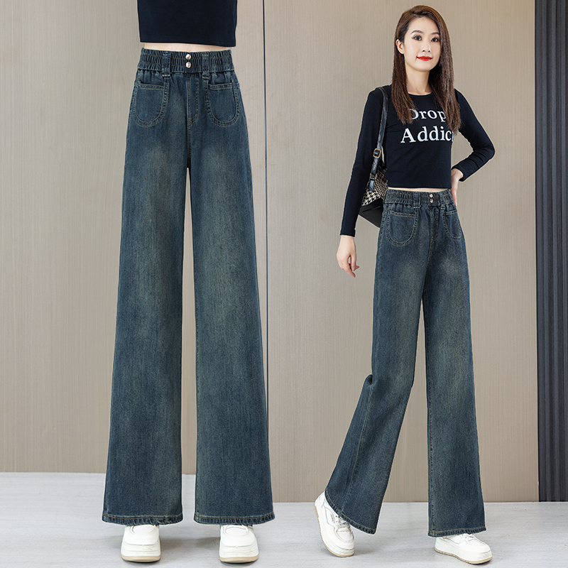 高腰微喇牛仔裤女直筒新款加绒女款显瘦微喇裤牛仔阔腿裤直筒裤子