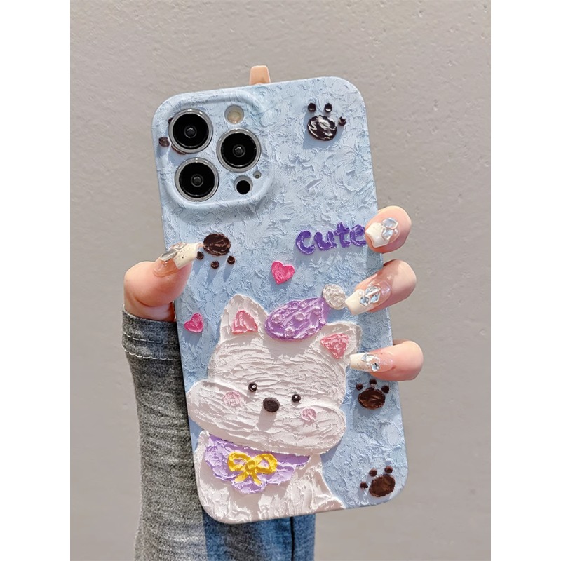 油画西高地新款适用苹果16菲林手机壳华为vivo小米15oppo防摔硬壳