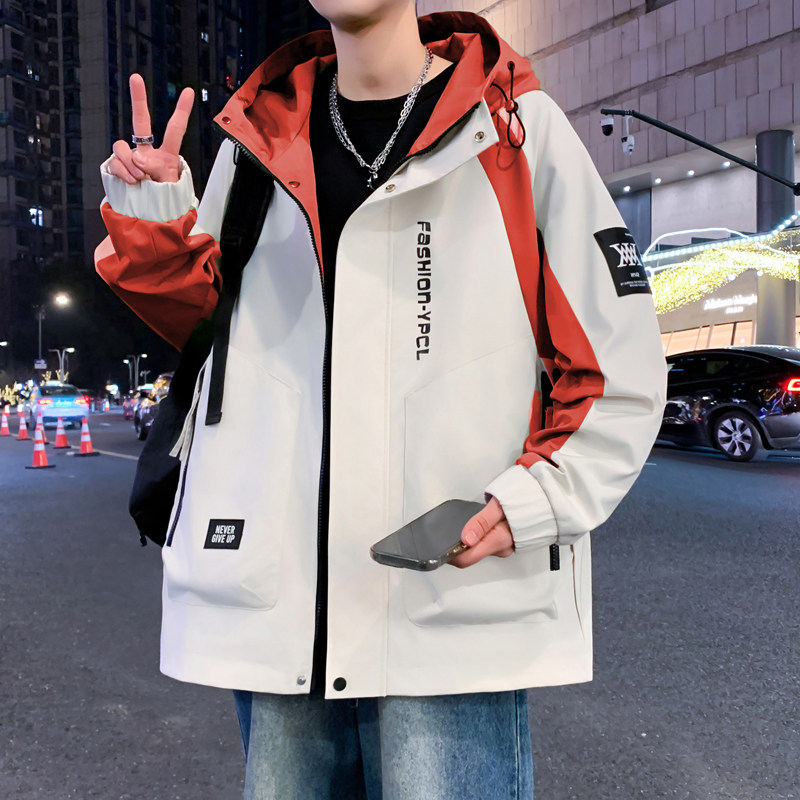 青少年连帽男士夹克2025春秋新款港风潮流时尚百搭学生冲锋衣外套