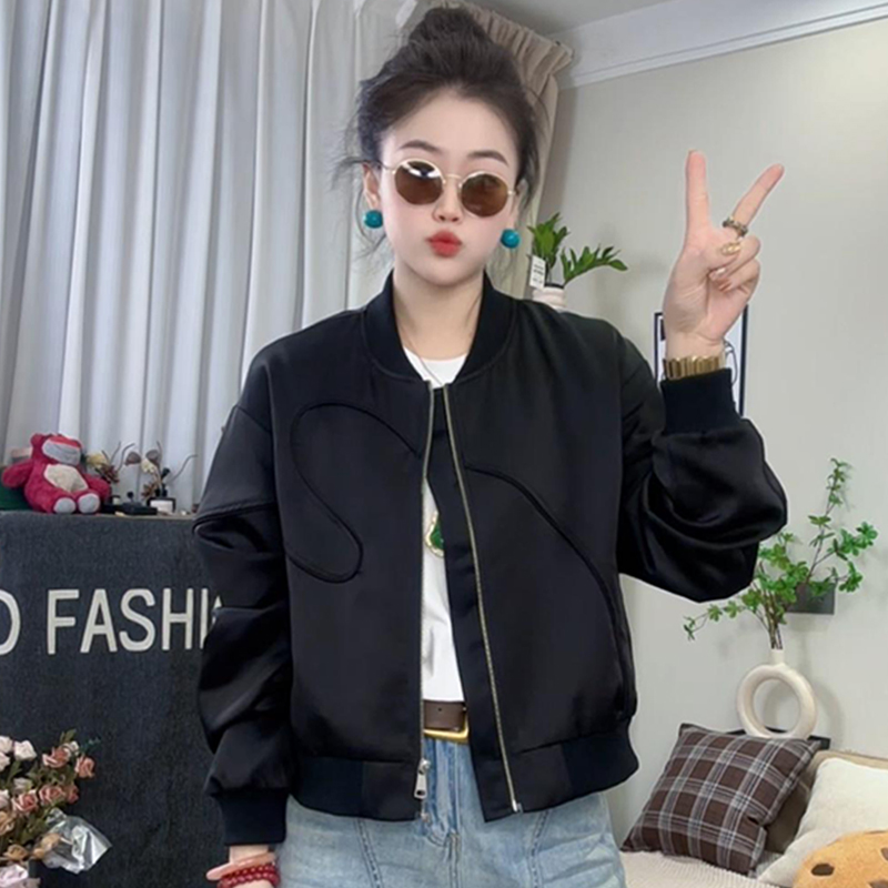 高级感立领短款外套女2025年春秋新款宽松显瘦百搭拉链夹克上衣