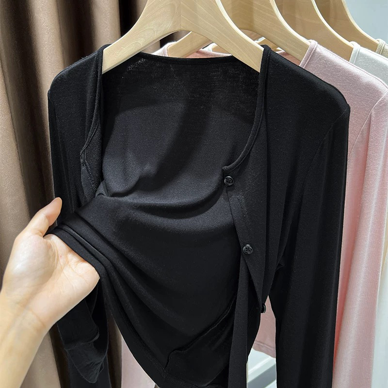 超弹皮肤衣开衫薄款女夏季吊带裙外搭防晒披肩冰丝针织罩衫小外套