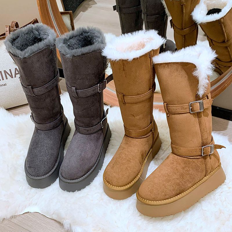 灰色长筒雪地靴女2025冬季新款中筒加绒加厚底东北棉鞋保暖高筒靴