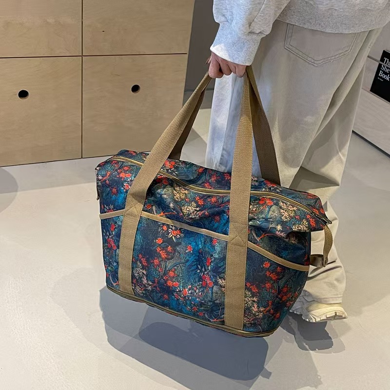 枫叶大容量旅行包拉锁展开短途轻便手提包干湿旅行包大容量行李包