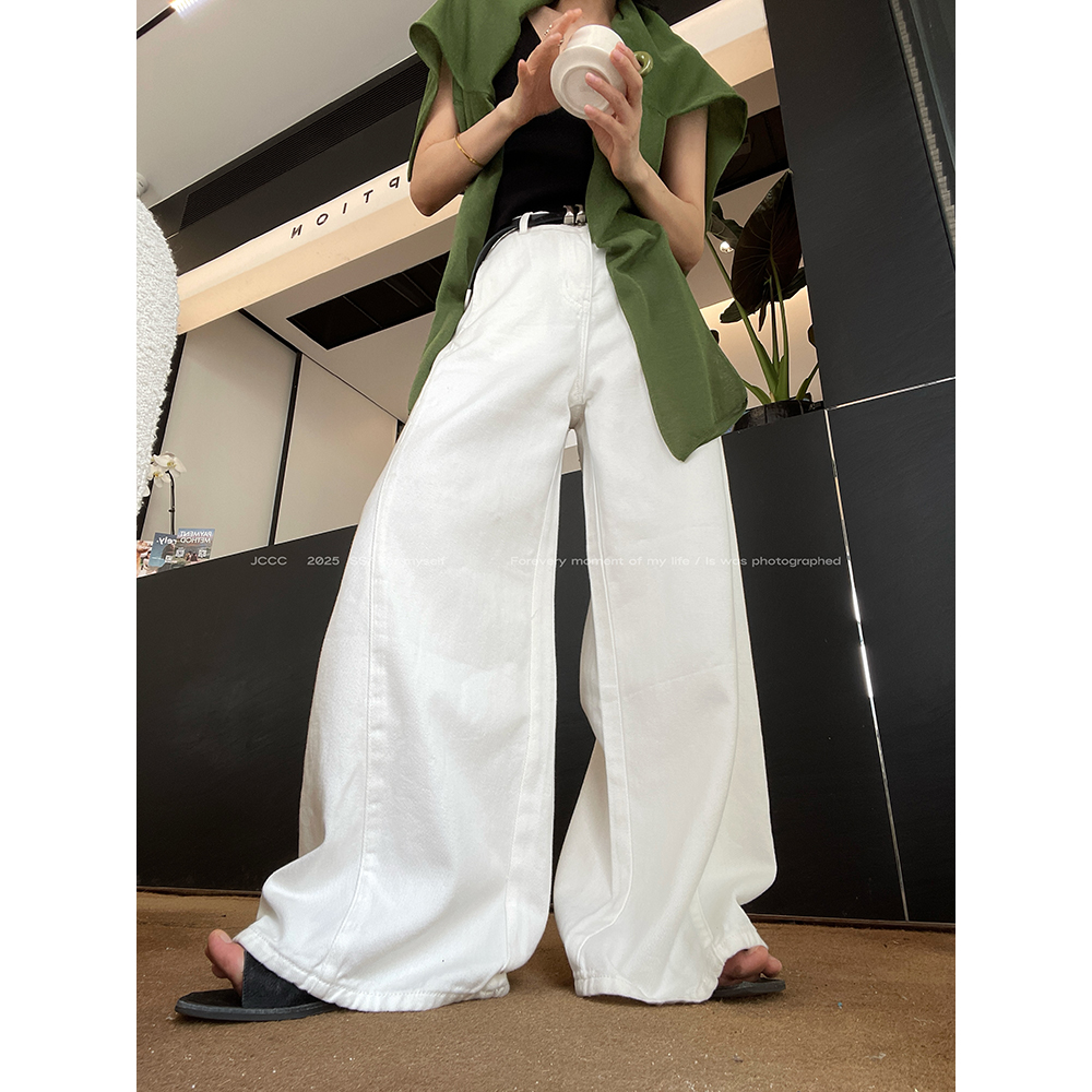 JCCC影子【小白牛】白色100%精梳棉直筒阔腿牛仔裤JE5BBK11
