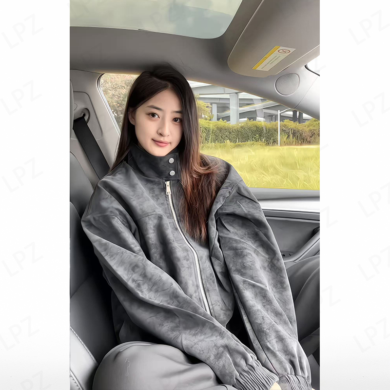 扎染立领pu皮夹克男秋季cleanfit防泼水正肩水洗机车服短款外套