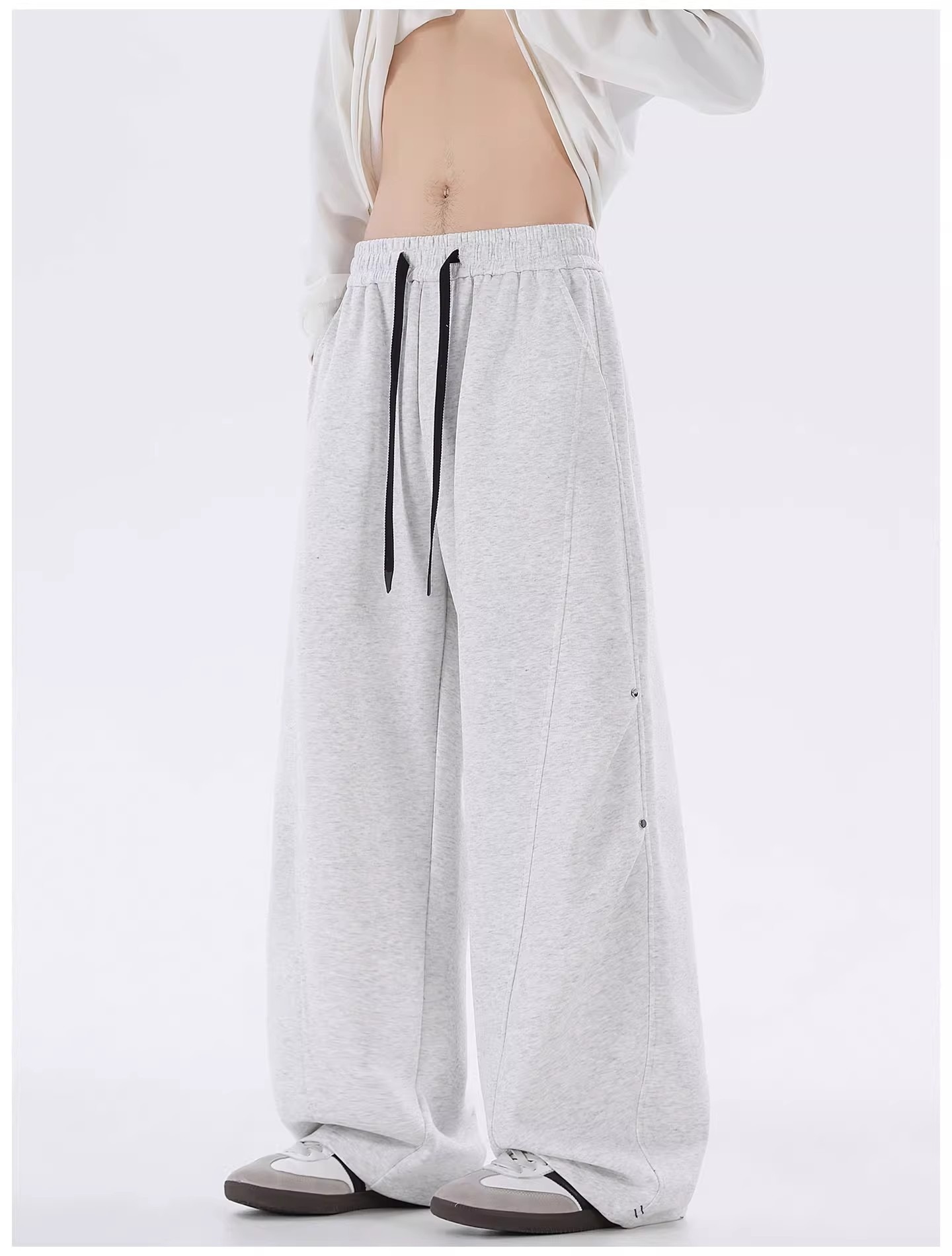 卫裤男秋季新款宽松百搭垂感运动休闲裤直筒美式潮牌灰色阔腿长裤