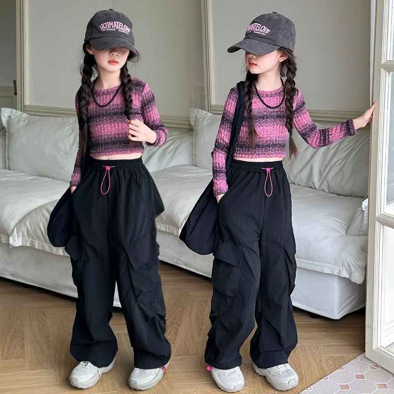 女童工装裤套装春秋2025新款6-12岁潮款中大童女孩休闲时尚两件套