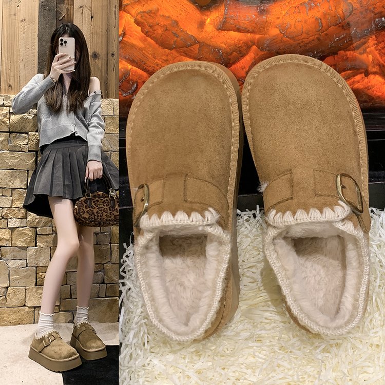 厚底加绒勃肯鞋女款2025新款秋冬季女鞋加厚保暖棉鞋一脚蹬雪地靴