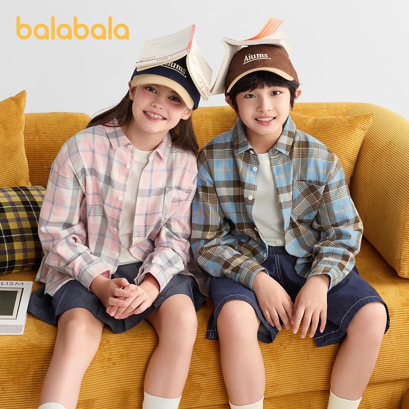 【亲子装】巴拉巴拉儿童格子衬衫长袖新款秋舒适绒宽松柔软亲肤