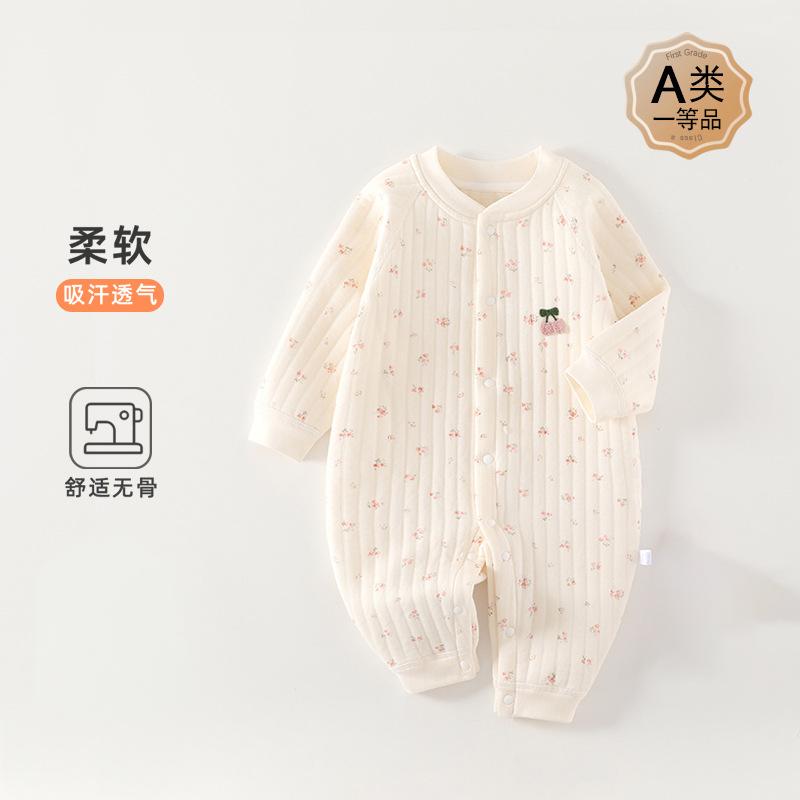 婴儿连体衣夹棉秋冬季新生儿衣服宝宝保暖哈衣冬款空气棉薄棉爬服