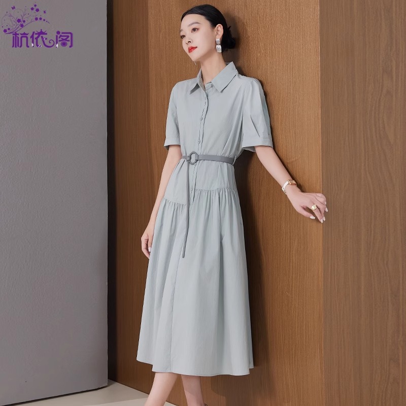 短袖衬衫连衣裙女夏2025新款高级感气质通勤收腰显瘦高端大气裙子