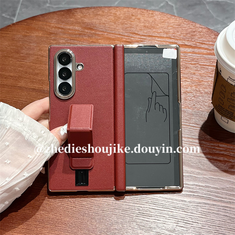 适用三星zfold7手机壳w26折叠高档真皮手腕支架全包铰链壳膜一体