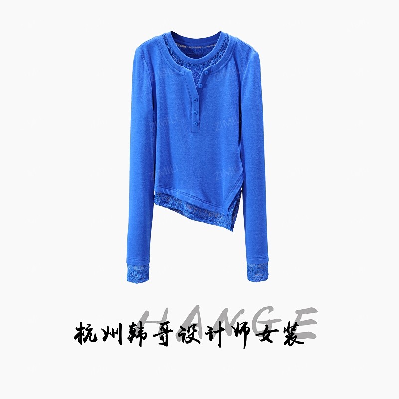 【韩哥欧货女装】冬季加厚羊毛《水溶蕾丝》高弹显瘦打底上衣10100-A0