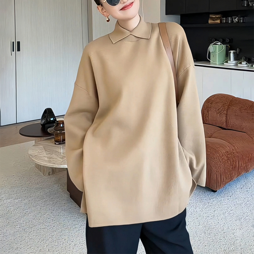 秋冬女polo领针织衫慵懒高级感宽松毛衣洋气减龄内搭打底衫上衣