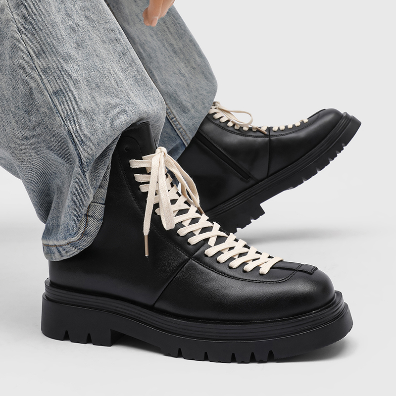 帅气高帮工装男靴百搭休闲靴网红黑色马丁靴男潮款英伦风机车靴