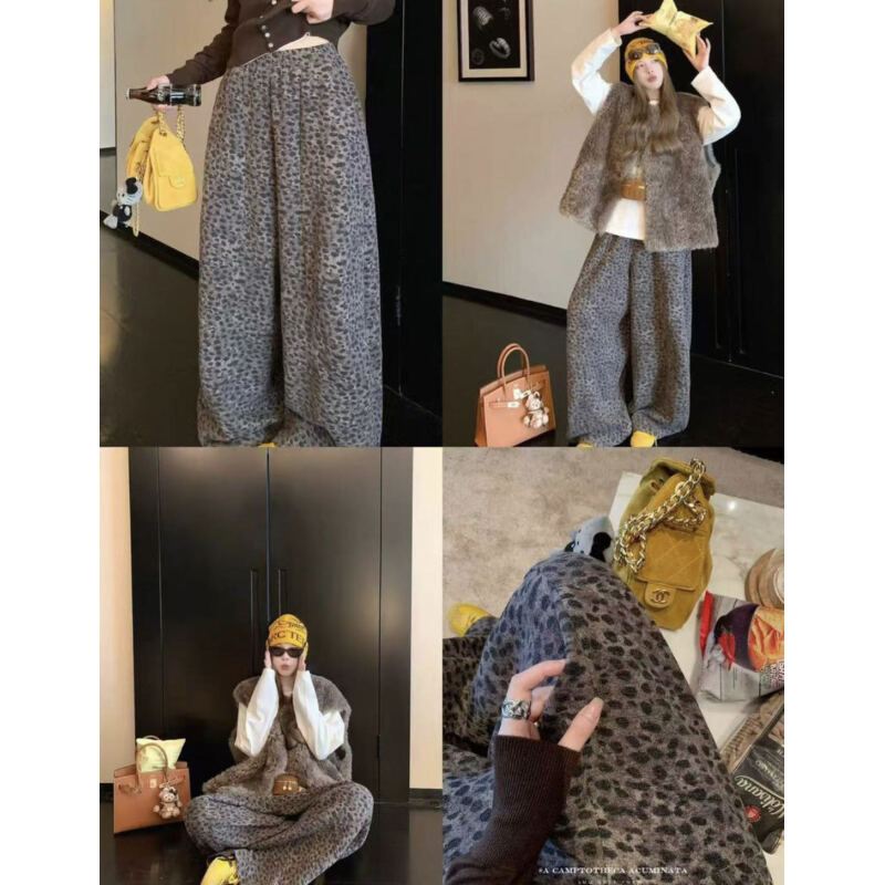 Kerin-{璞通尔}拼接豹纹休闲长裤2197潮流好物新款时尚百搭保暖回