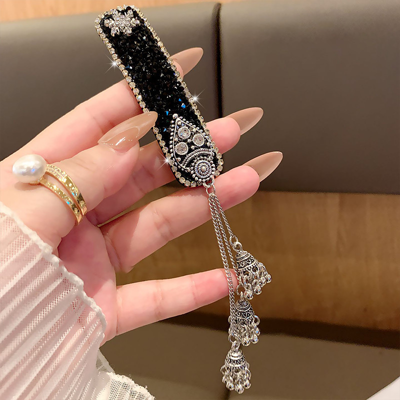 高级感铃铛流苏新中式边夹水晶闪钻发夹女复古民族风侧边刘海bb夹