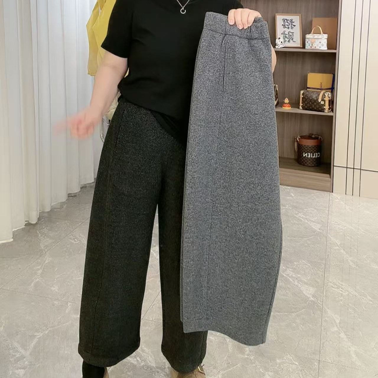 “Daying”3223加绒毛呢九分阔腿奶奶裤