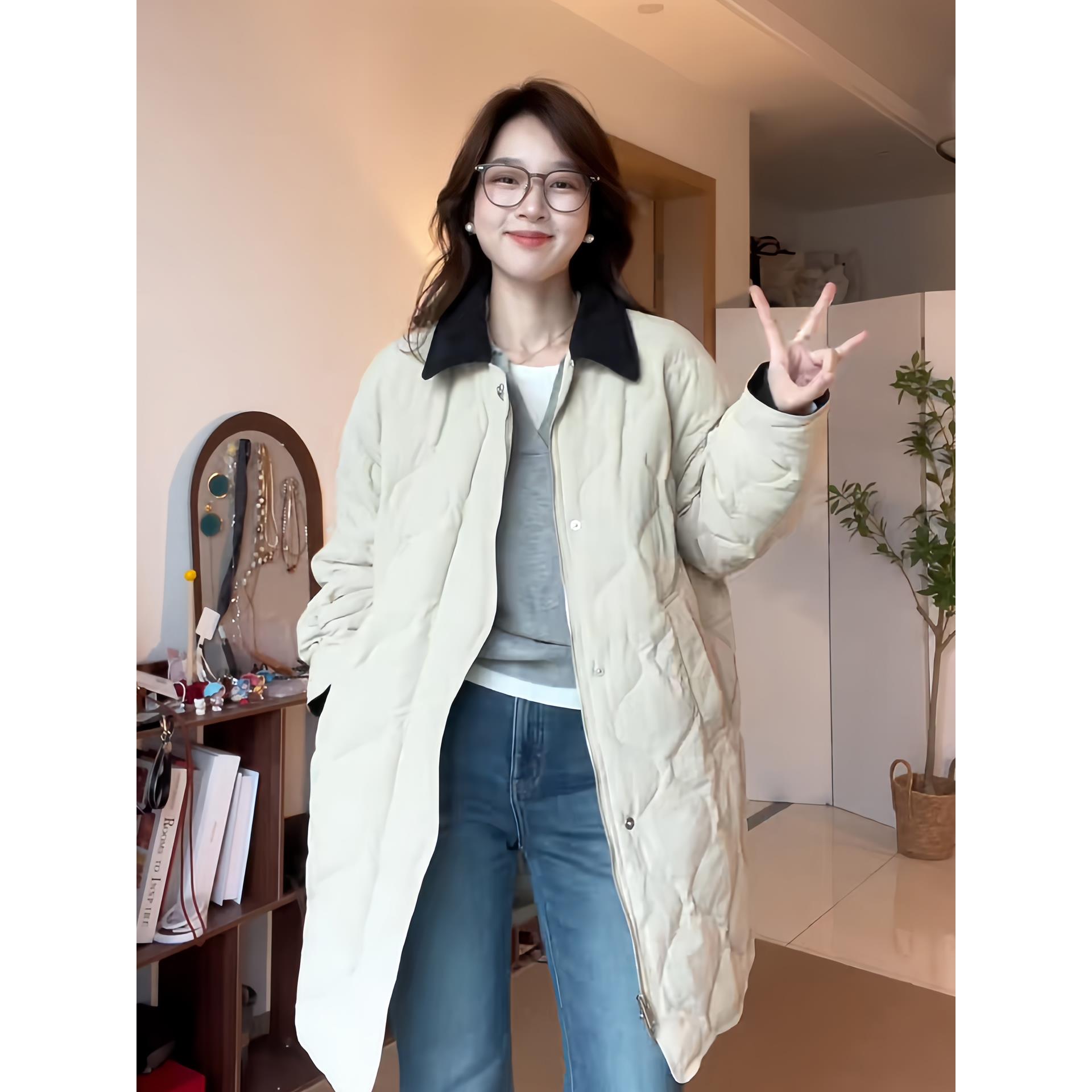 女2025年冬季新款韩版气质高级感宽松保暖中长款百搭时尚棉衣棉服