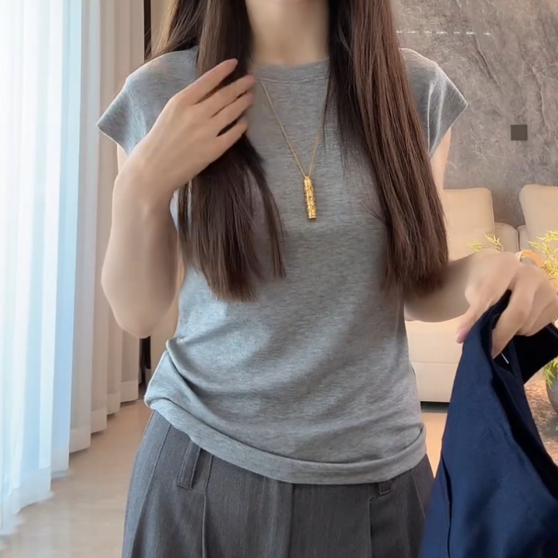 2025新款夏款老钱风显瘦小飞袖时尚T恤LK2504002