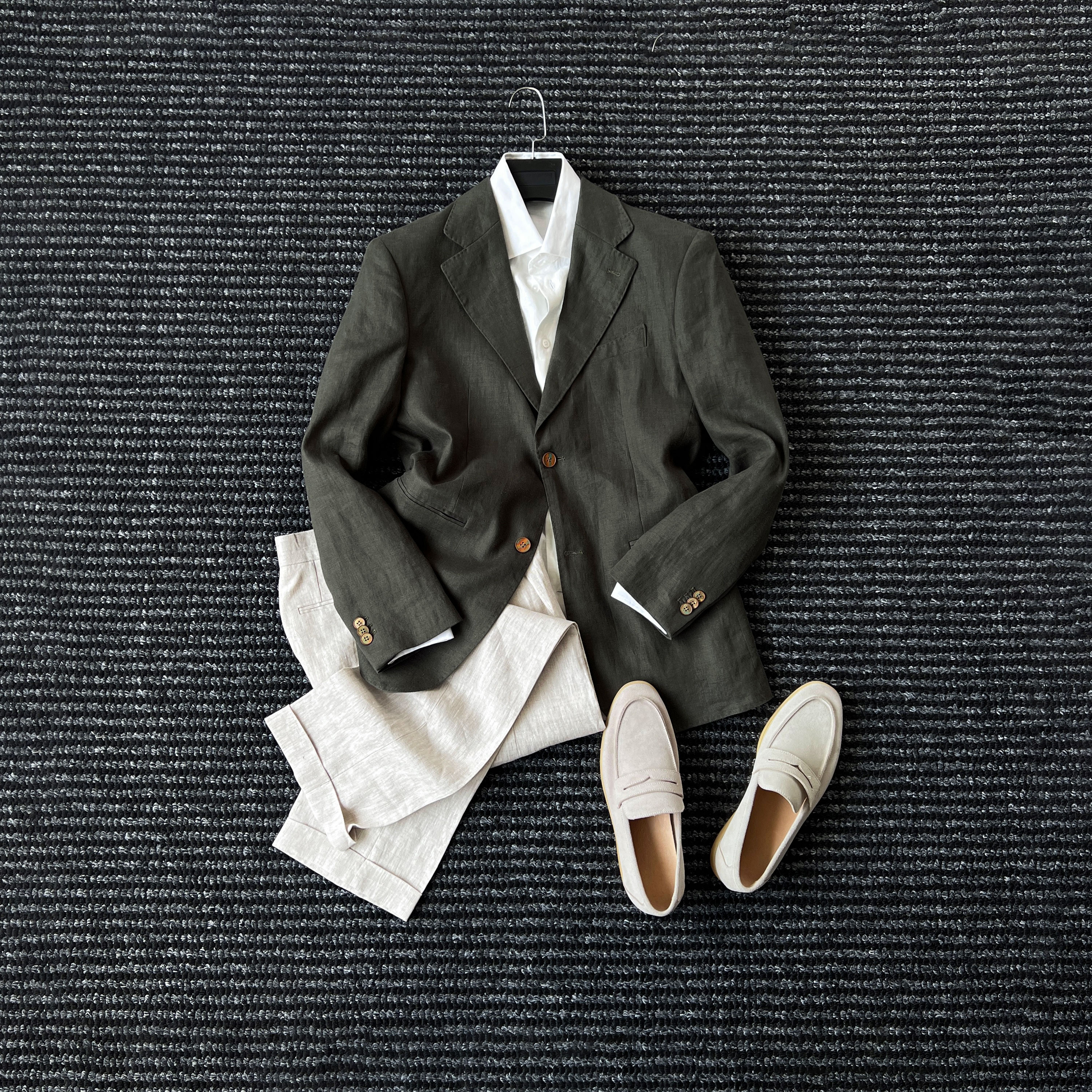 CssuGent那不勒斯高端经典平驳领100%亚麻西服男商务通勤休闲西装